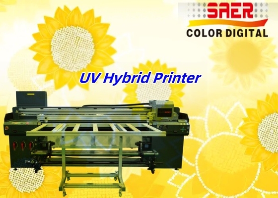 Hybride UV-printer Canvas 1.8m Hybride UV-printer voor verschillende materialen Kt Board / PVC / Soft Film / Leer